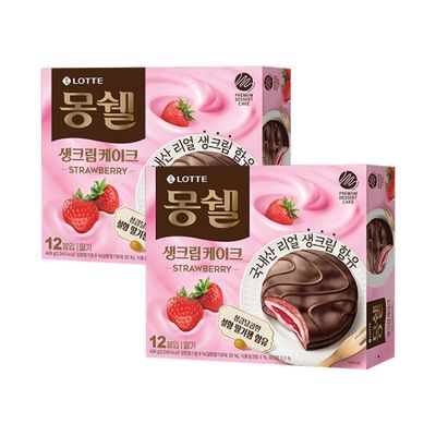 롯데 몽쉘 딸기 생크림케이크 408g x 2개