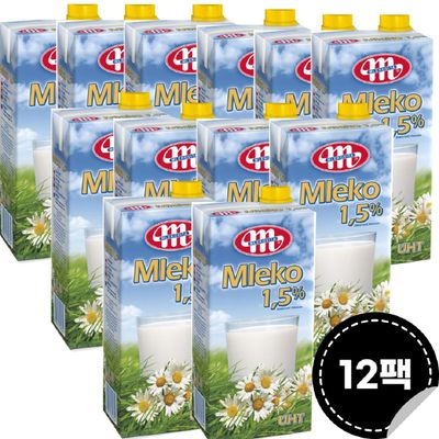 [신상품] 믈레코비타 MLEKO1.5% 저지방 플라워밀크 수입멸균우유 1L (12입)