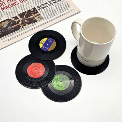 레코드판 EPIT3592 티코스터 컵받침 원형 코스터 4P