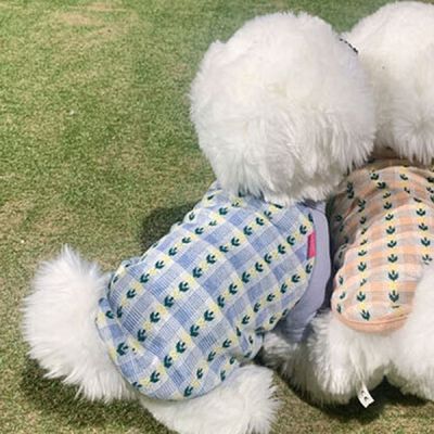 강아지 OUTI1194 꽃무늬 스타일 라운드 티셔츠 블루 고품질 1P