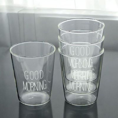 7day WWDC6519 굿모닝 투명 내열 유리컵 4p세트 400ml 화이트