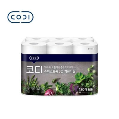 코디 TAHT1386 슈퍼스트롱 3겹 키친타월 (130매 x6개입) 1팩