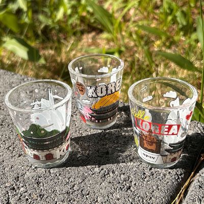 한국 YF93CW72 일러스트 샷글라스 소주잔 세트 3set_한국지도+벚꽃서울