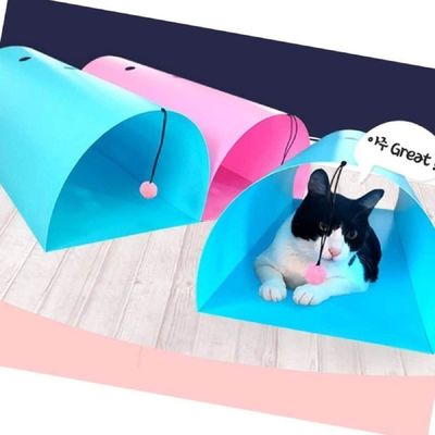 놀이터 고양이 터널 블루 안전한 스트레스 해소 공간 반원형 놀이터널