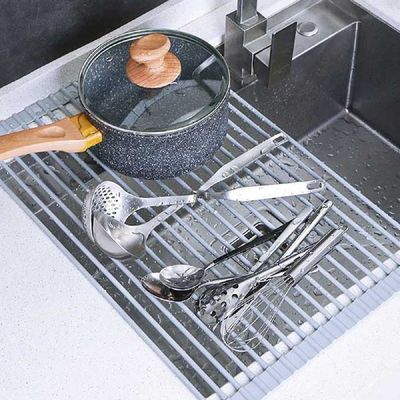 싱크대 C2N1L9K4 설거지 물 빠짐 실리콘 롤 매트 식기 건조 대