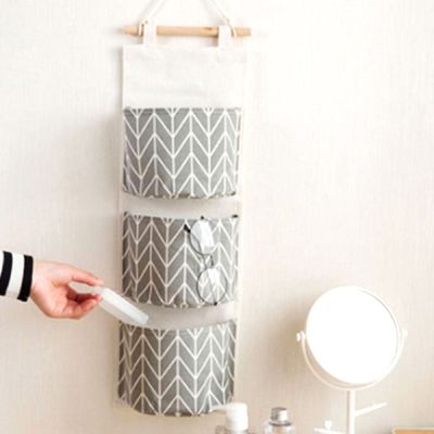 [신상품] 3단벽걸이수납함 T7P9G1K9 패브릭 수납포켓 그레이