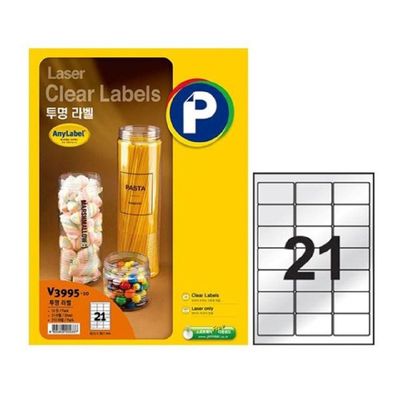 레이저 J9X2O3C6 투명라벨 V3995 21칸 10매 애니라벨 프린텍 방