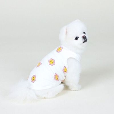 강아지 VL57LO70 스마일꽃 티셔츠 아이보리 1P 반려견 여름옷_M