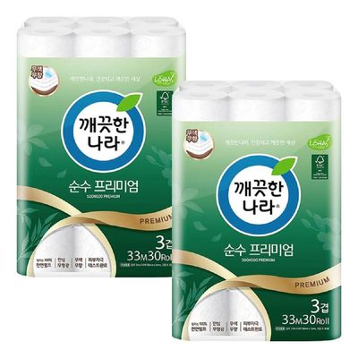 깨끗한나라 OP17WS72 순수 프리미엄 3겹(98mmX33m) 30롤 X 2개
