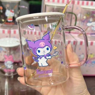 아동식기 뚜껑 있는 유리 음료잔 스푼 포함 컵