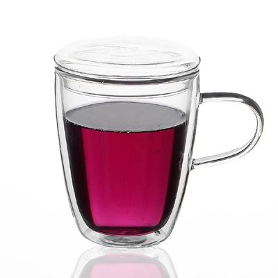 유리물컵 뚜껑있는 이중글라스 손잡이 유리컵