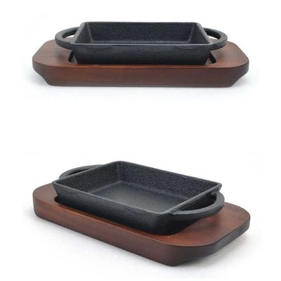 [신상품] 통주물 QYF162X7 직사각 콘치즈 철판 무쇠팬 목받침세트 4호