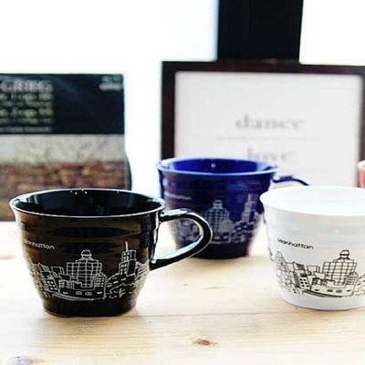 국내제작 WCQ709Y7 도시가 그려진 뉴욕시티 머그컵 2P세트_화이트+블랙세트