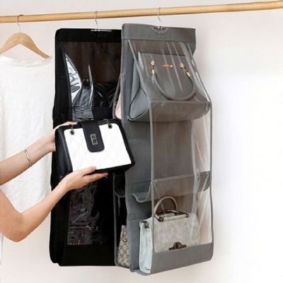 걸이 XQY983G7 선반 행거 속옷 가방 정리 핸드백 잡화 수납 3단_블랙