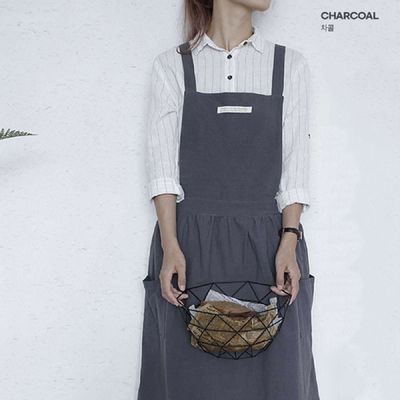 (moodoo) KSV774P8 퓨어 컬러 프레쉬 린넨코튼 앞치마_다크씨그린