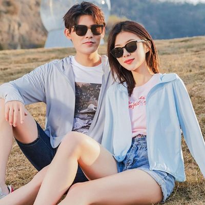 여름 OOH268A4 자외선 차단 쿨 후드집업 커플 초경량 등산복_남성-3XL_그레이 블루