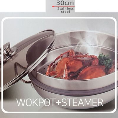 30cm B7W3K4U6 전골냄비 2단 찜솥 냄비 스텐레스찜기 스텐찜솥
