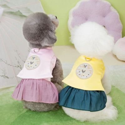 강아지 XJX738A8 고양이 한복 애견의류 원피스 드레스 명절_XS_옐로우