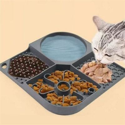 강아지 GNU235B3 식기 2칸 고양이 식기 반려동물 실리콘 밥그릇 물그릇 _2칸_그레이