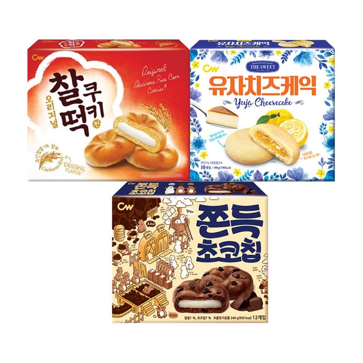 청우 오리지날찰떡쿠키215g+유자치즈케익190g+쫀득초코칩240g 각 1개 무료배송 | 홈플러스 택배배송