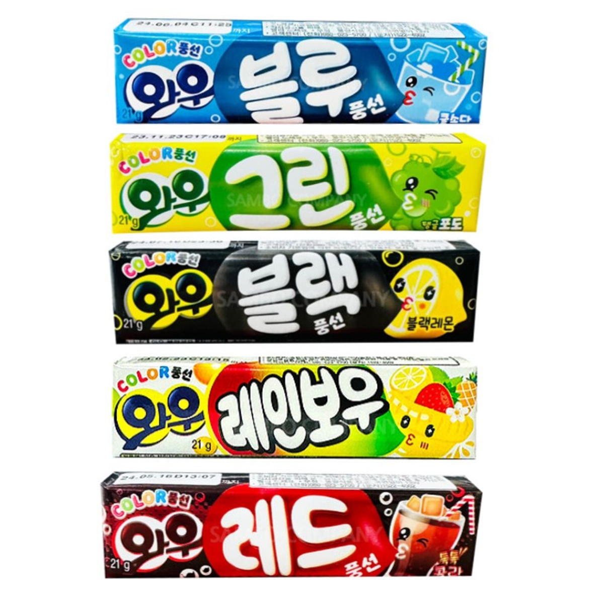 와우 껌5종세트 콜라+레인보우+소다+레몬+포도 1개씩 | 홈플러스 택배배송