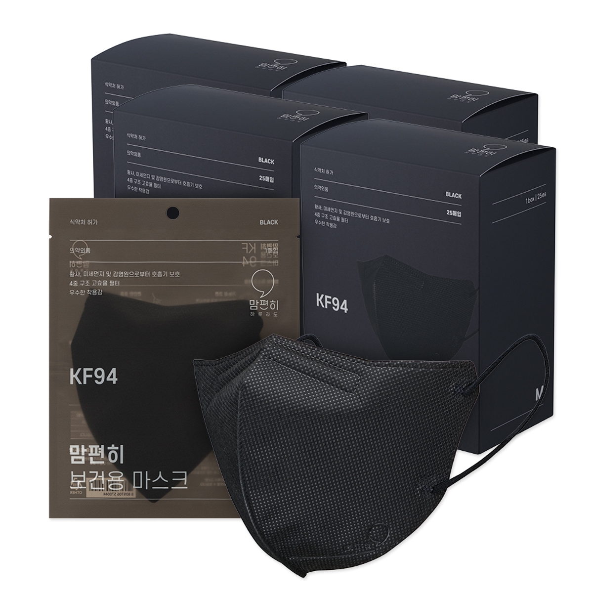 맘편히 새부리형 KF94마스크 검정 대형 100매 국산 개별포장 홈플러스 택배배송